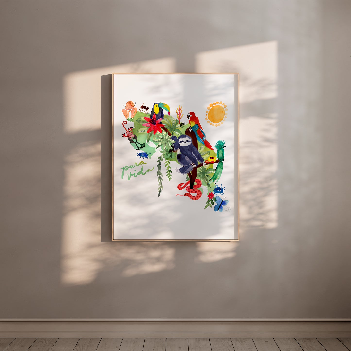 a painting hanging on a wall in a room