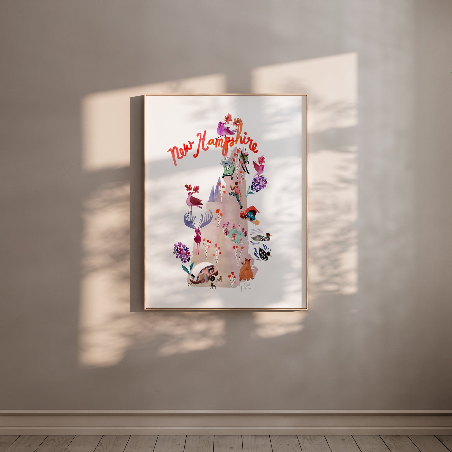a poster hanging on the wall of a room