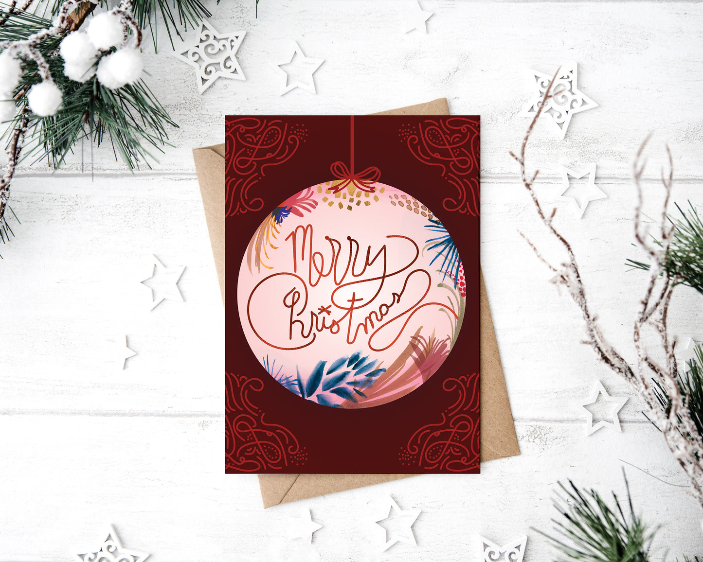 a happy birthday card with a christmas ornament