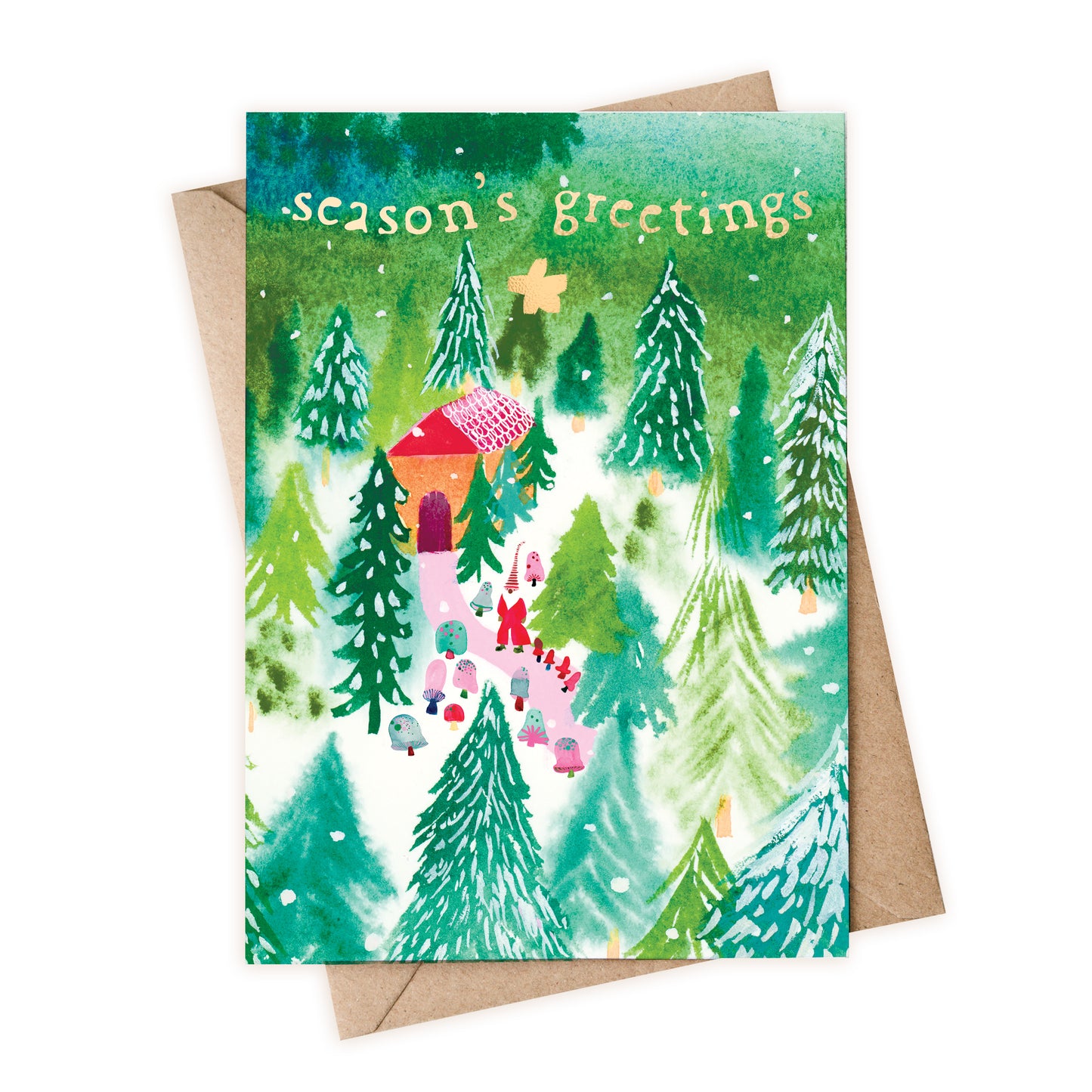 a christmas card with a bear in the woods