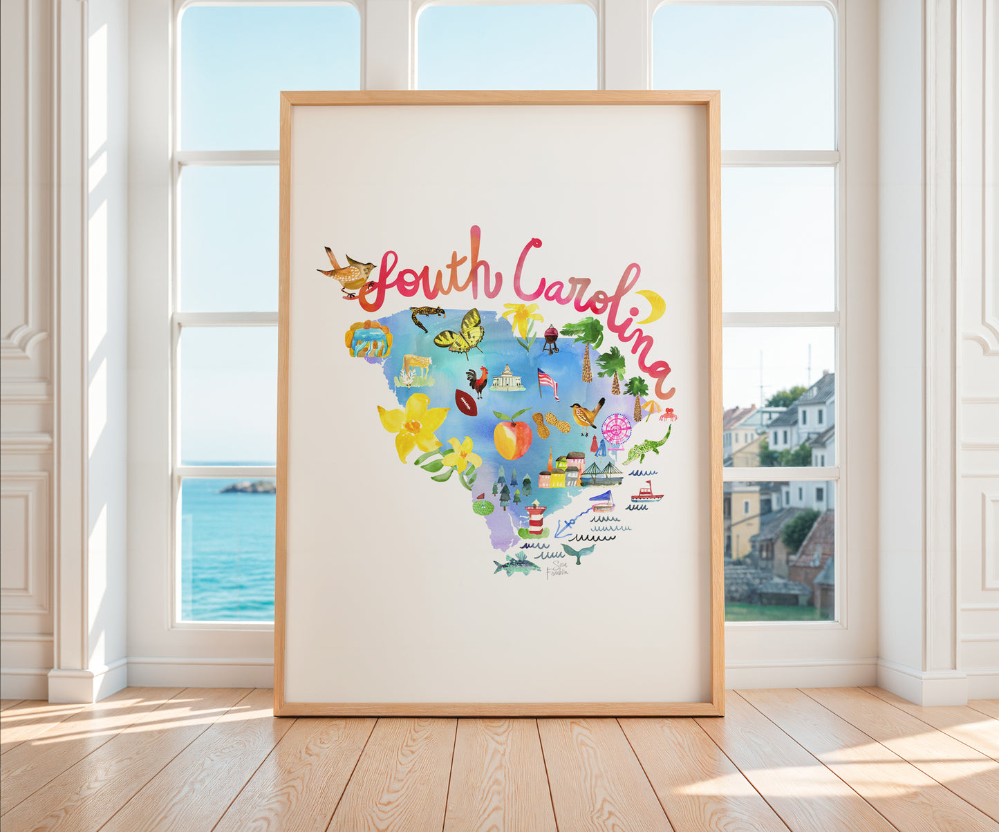 a picture frame with a picture of a map of south carolina