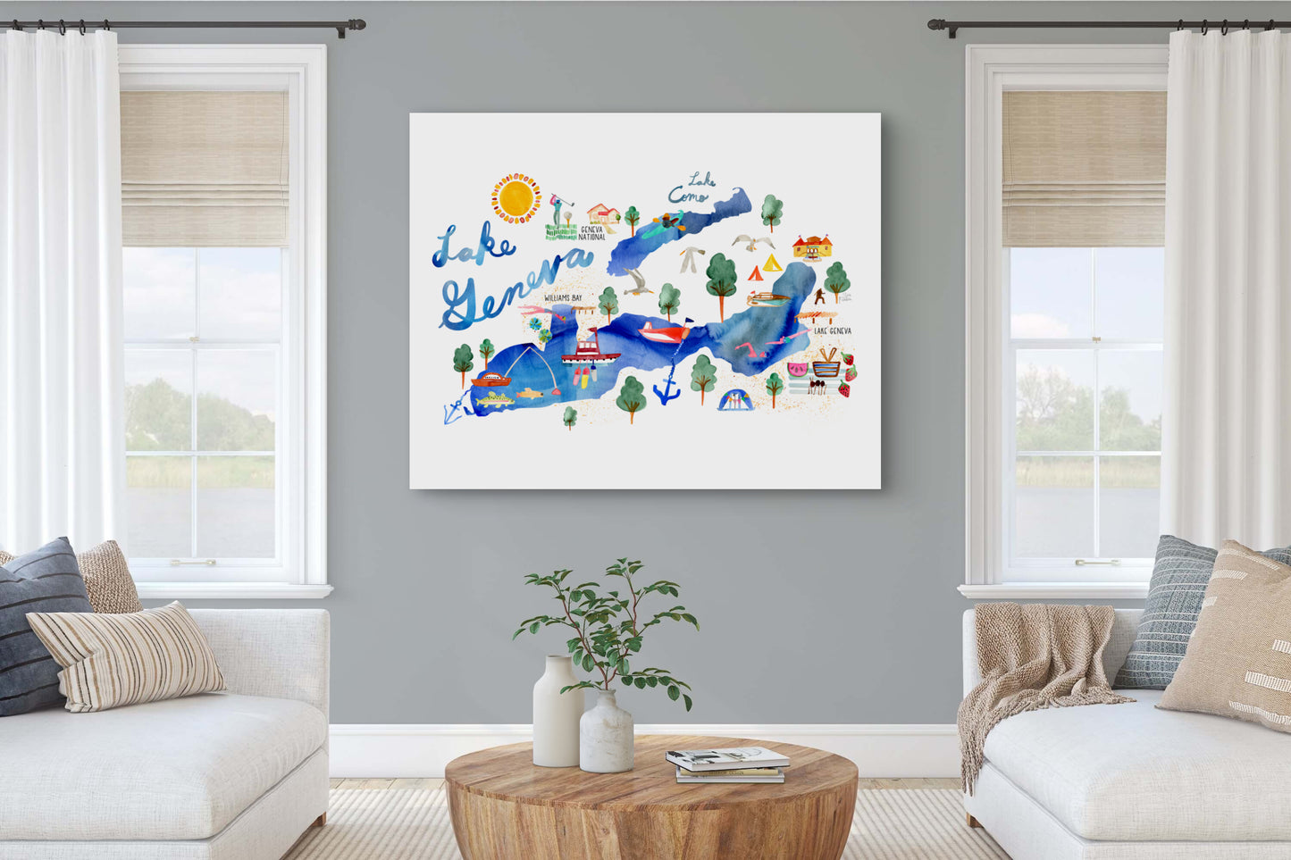 a living room filled with furniture and a painting on the wall