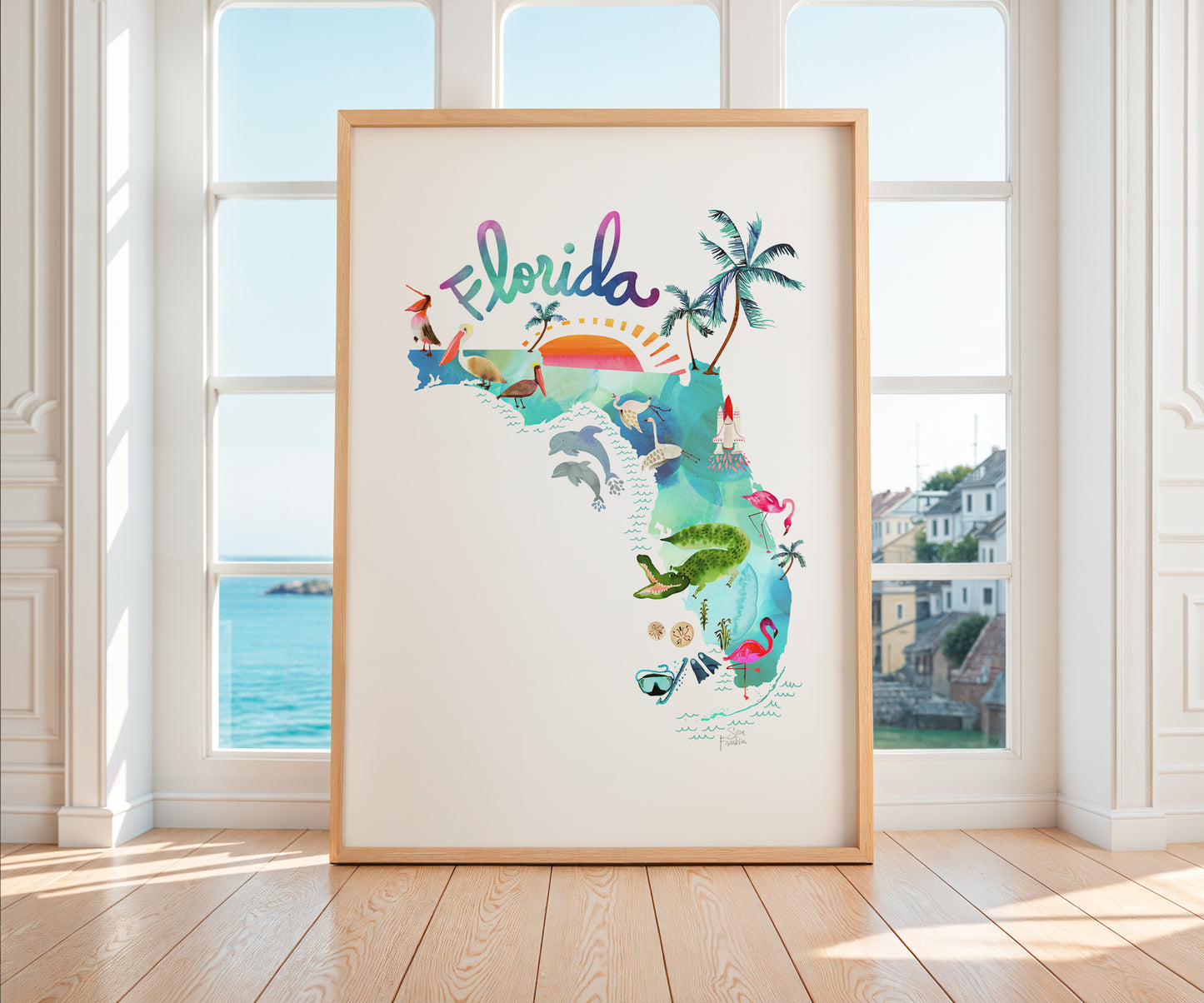 a picture frame with a picture of a map of the state of florida