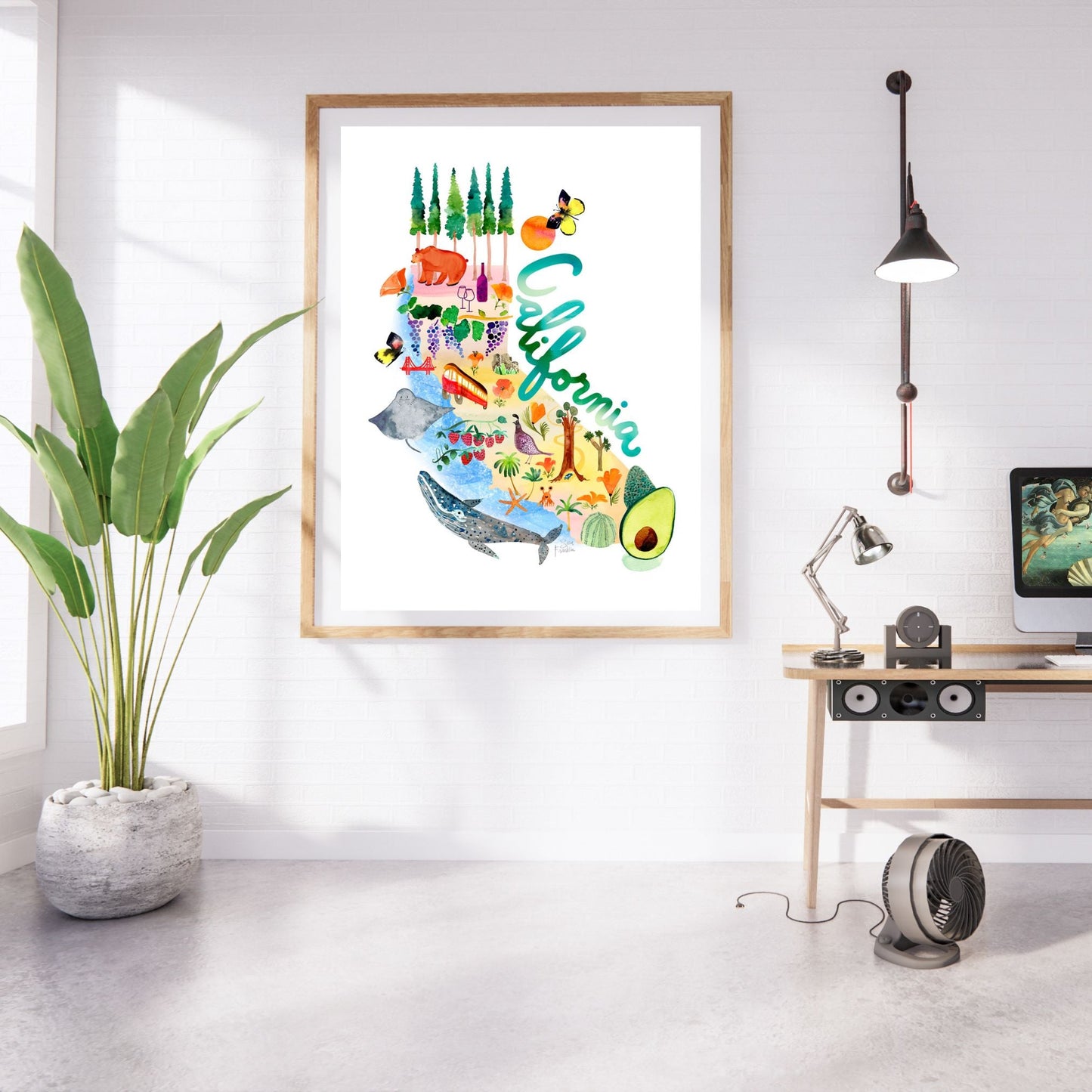 a picture hanging on a wall in a room