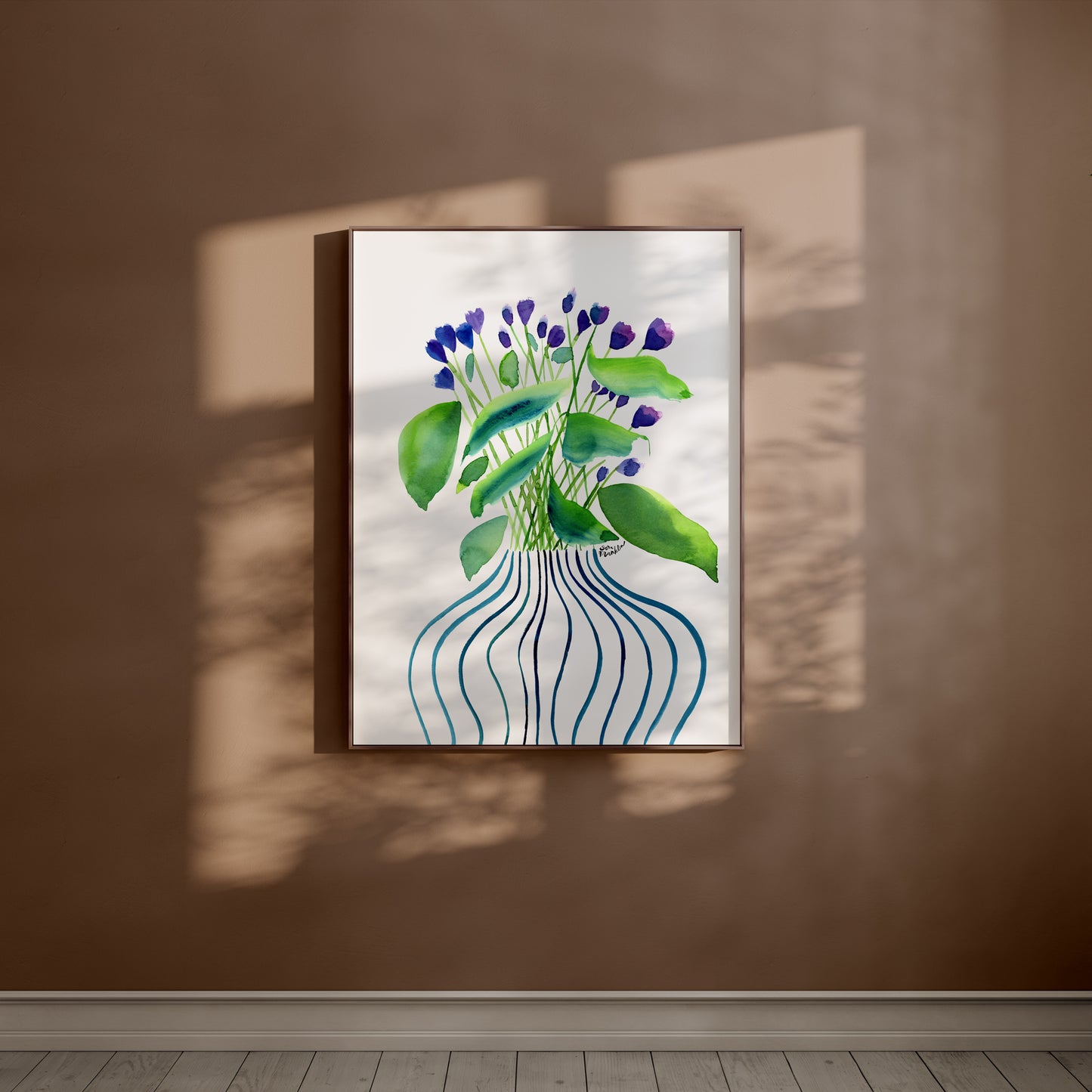 a painting hanging on the wall of a room