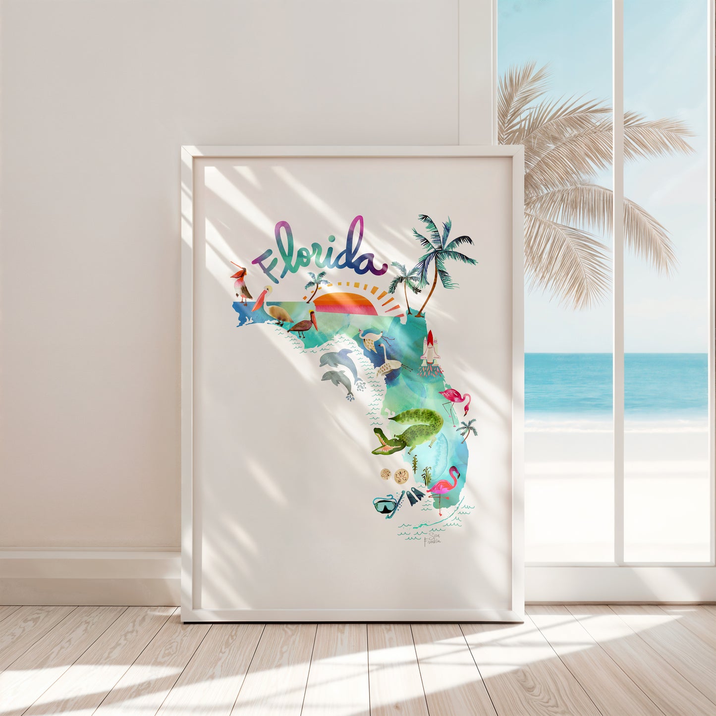 a picture of a picture of a beach with a palm tree