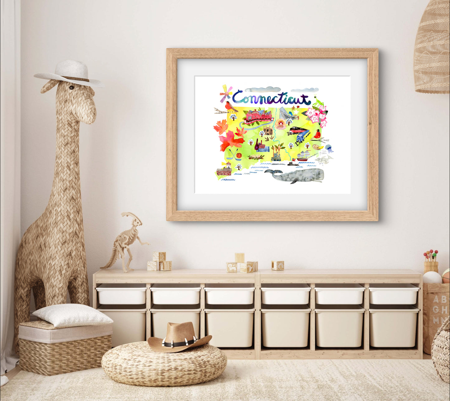 a picture of a baby's room with a giraffe
