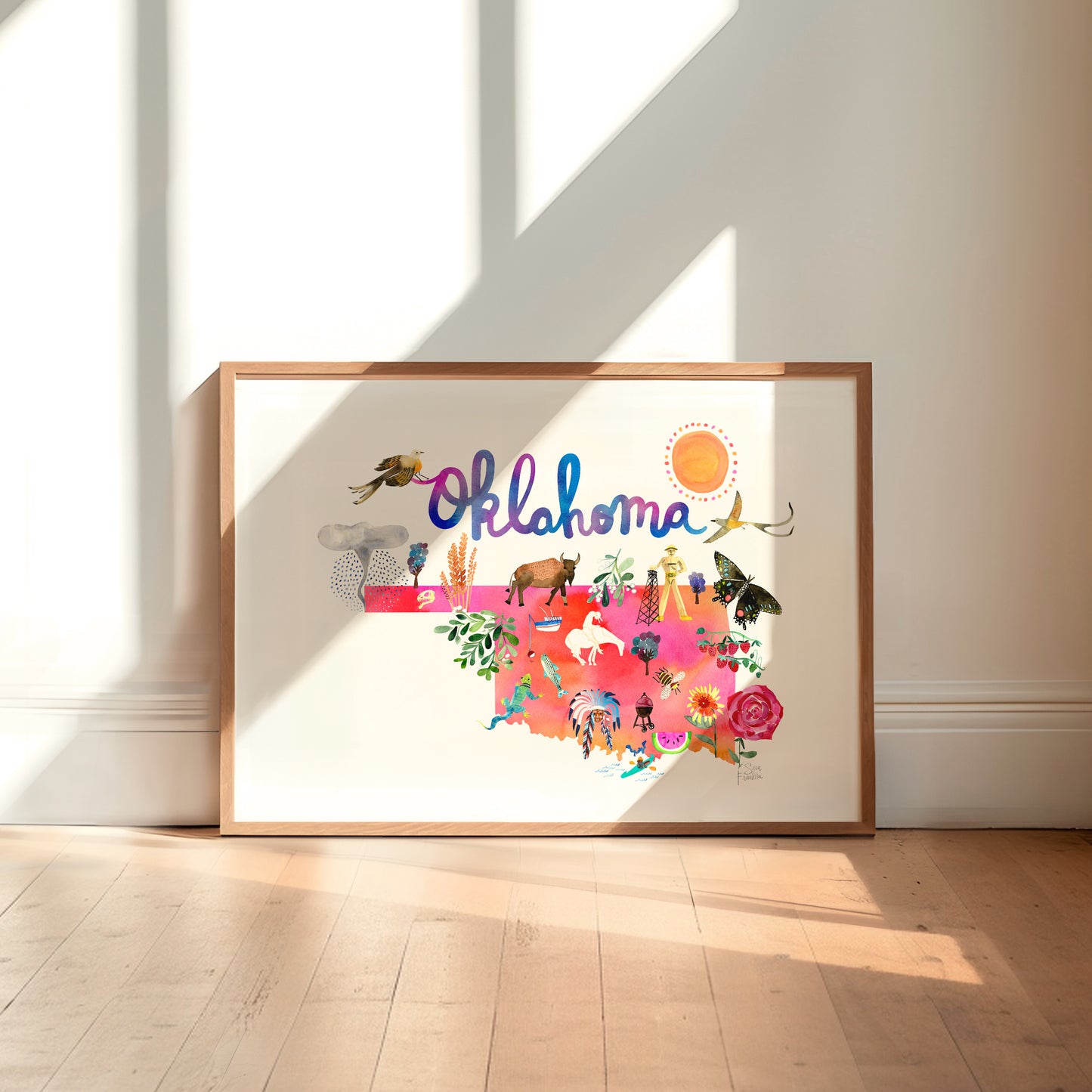 a picture frame with a picture of the state of oklahoma