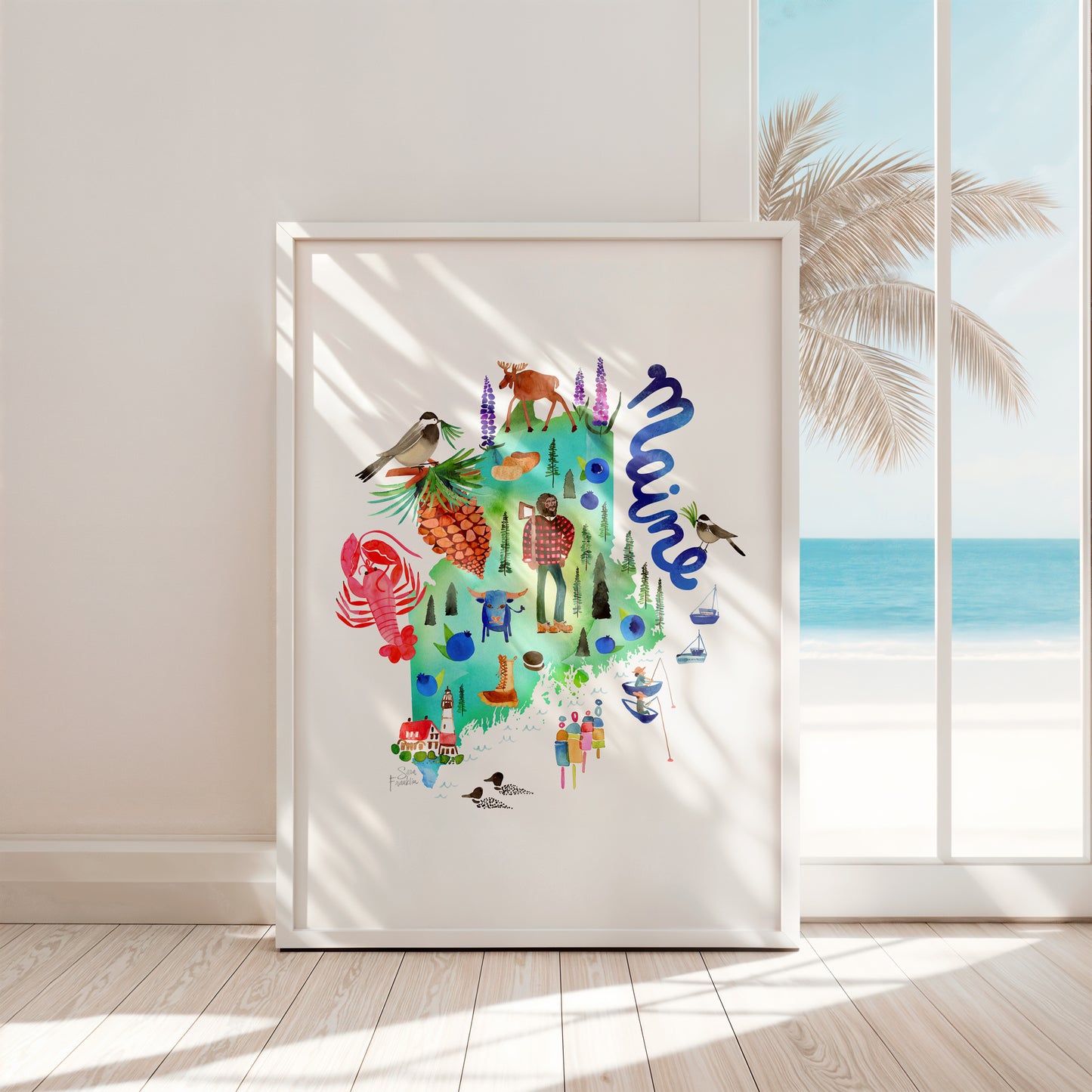 a picture of a white frame with a picture of a map of the united states