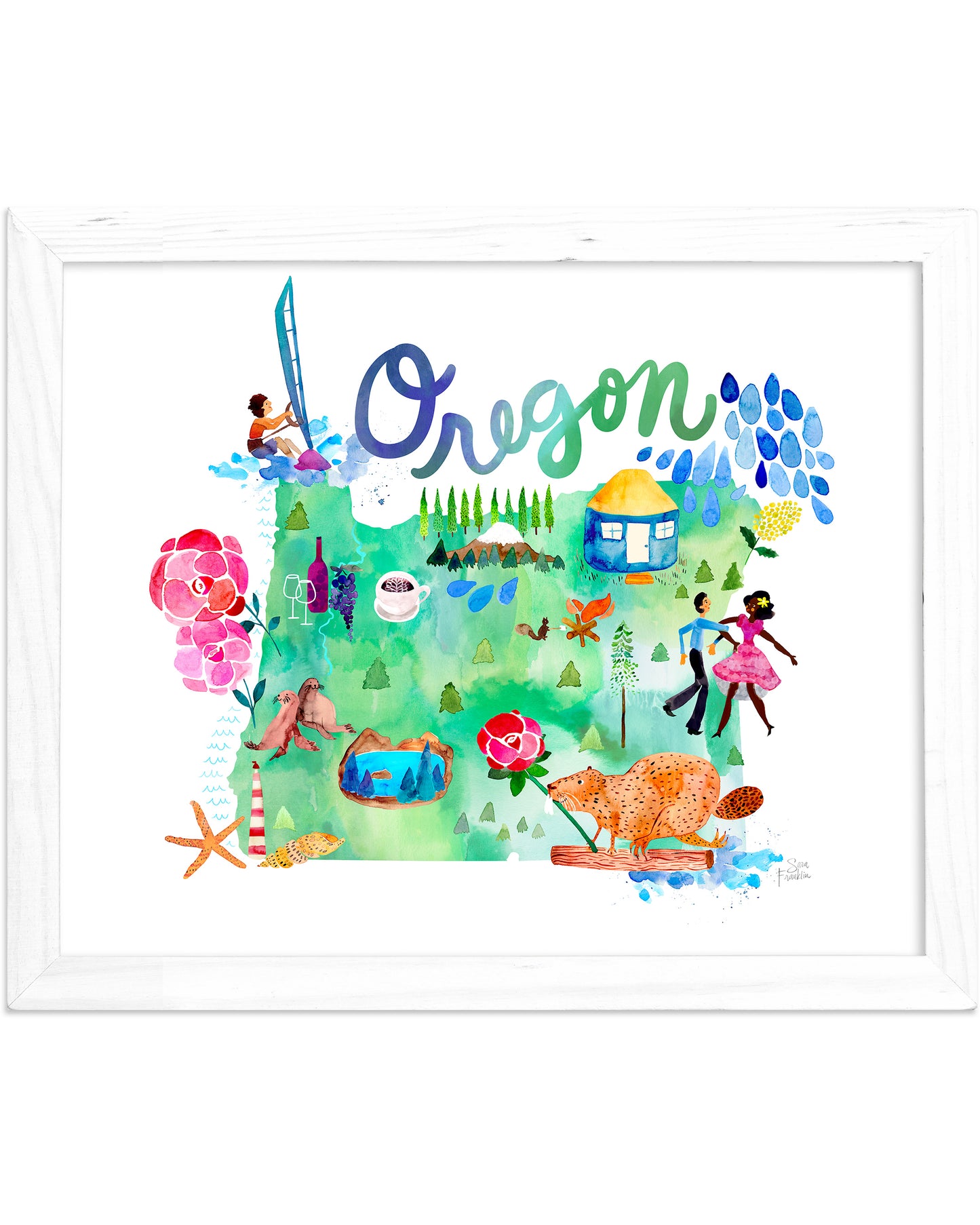 a watercolor map of oregon with the words oregon on it