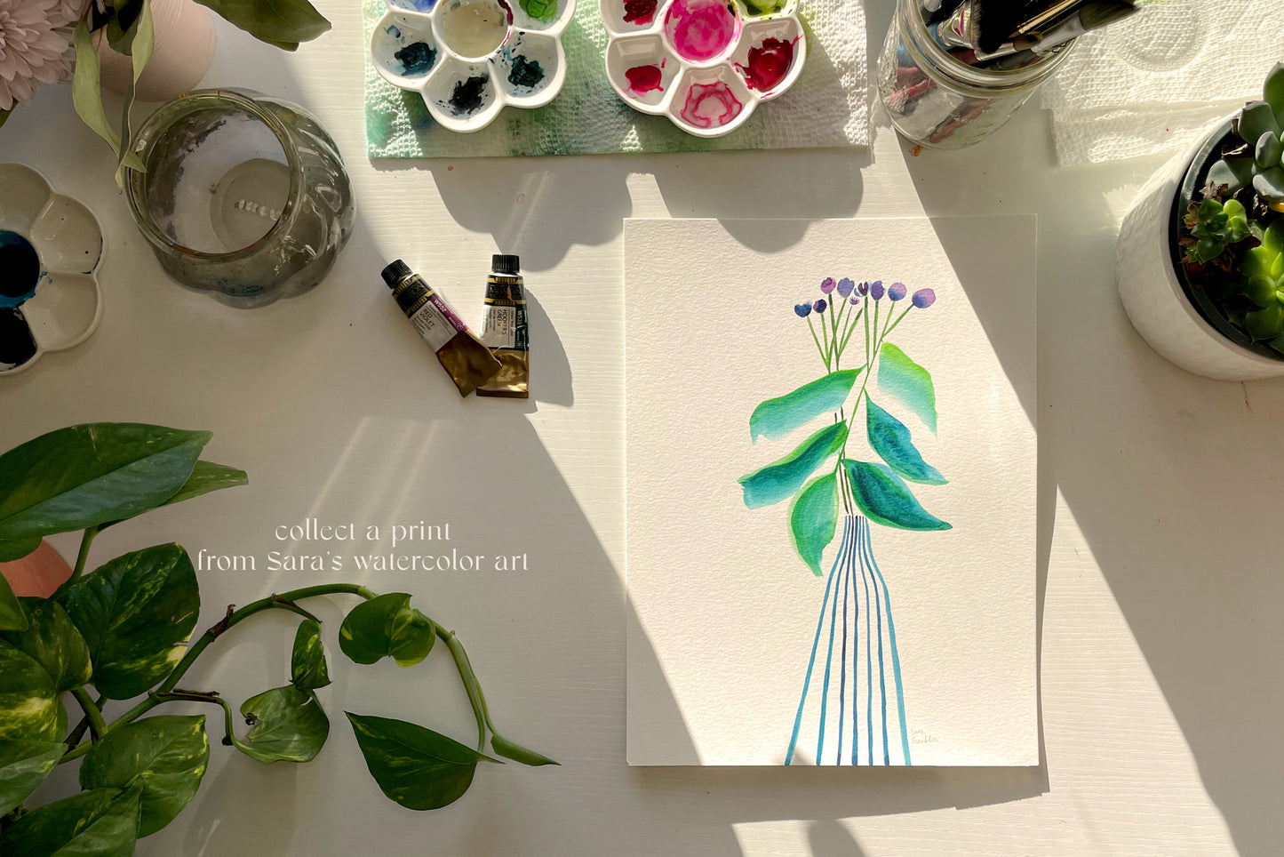 a painting of a plant on a table