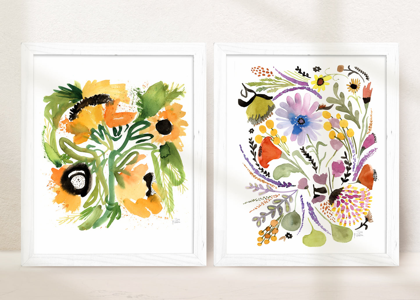 Beyond The Meadows Florals Diptych Art Print Set of 2 by Sara Franklin