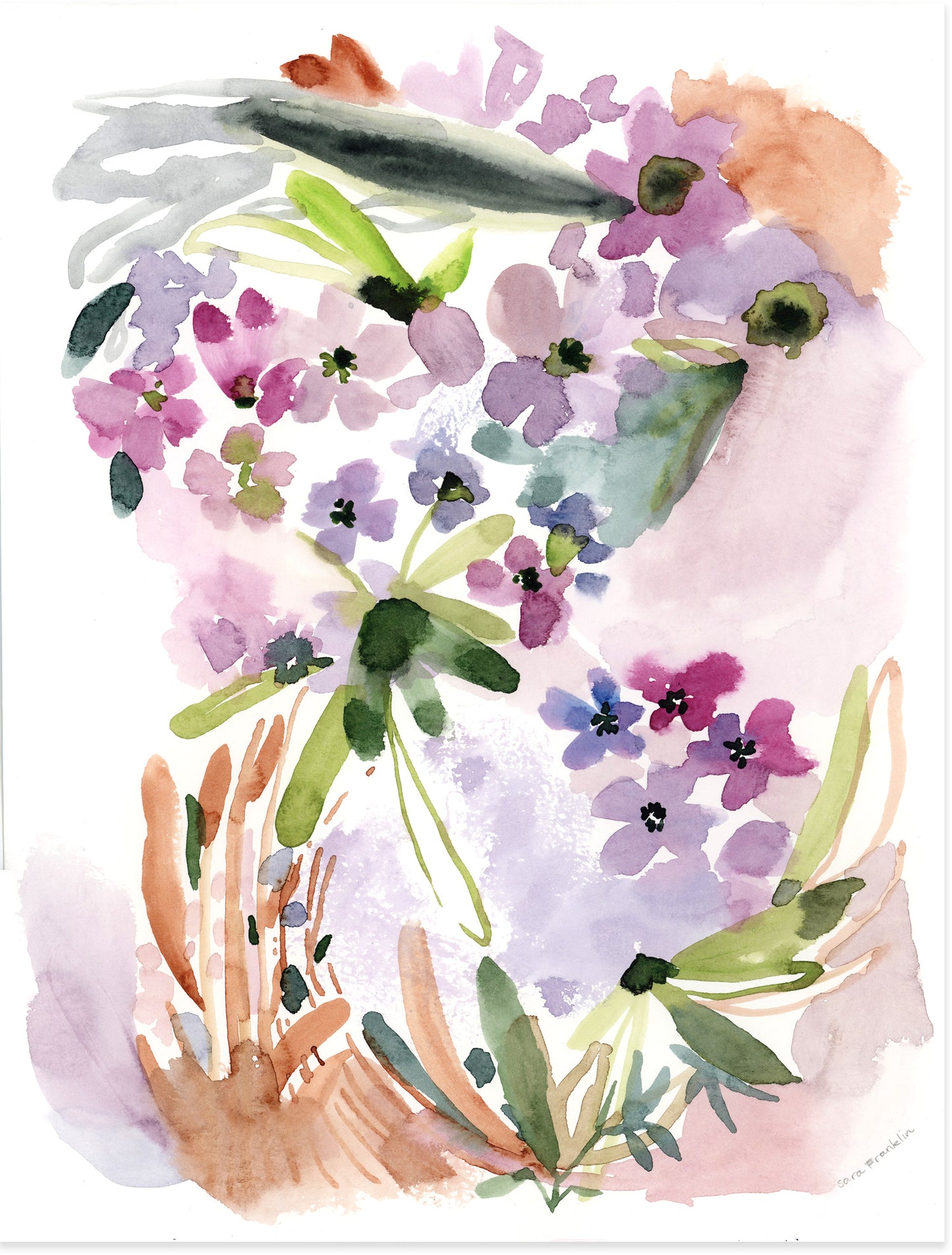 Purple Reflections | 9x12 in. | Original Watercolor | Modern Botanical Painting