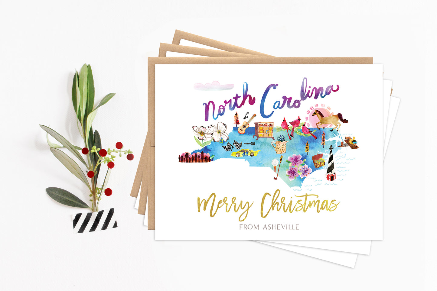 Custom North Carolina Map Holiday Card