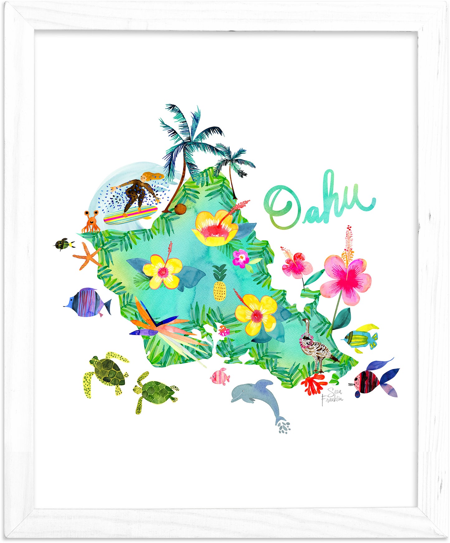 Oahu Map | Fine Art Print | Travel Wall Decor