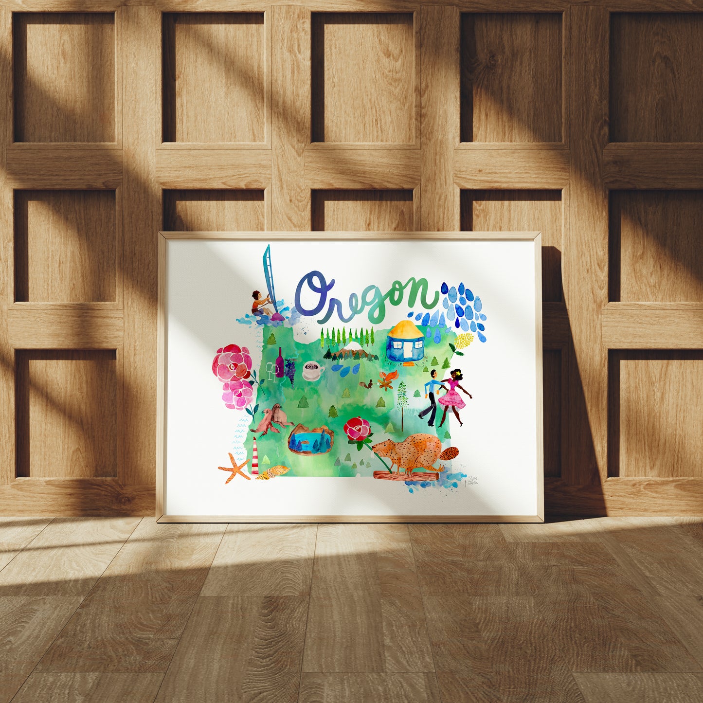 a picture of a wooden wall with a picture of a dragon on it
