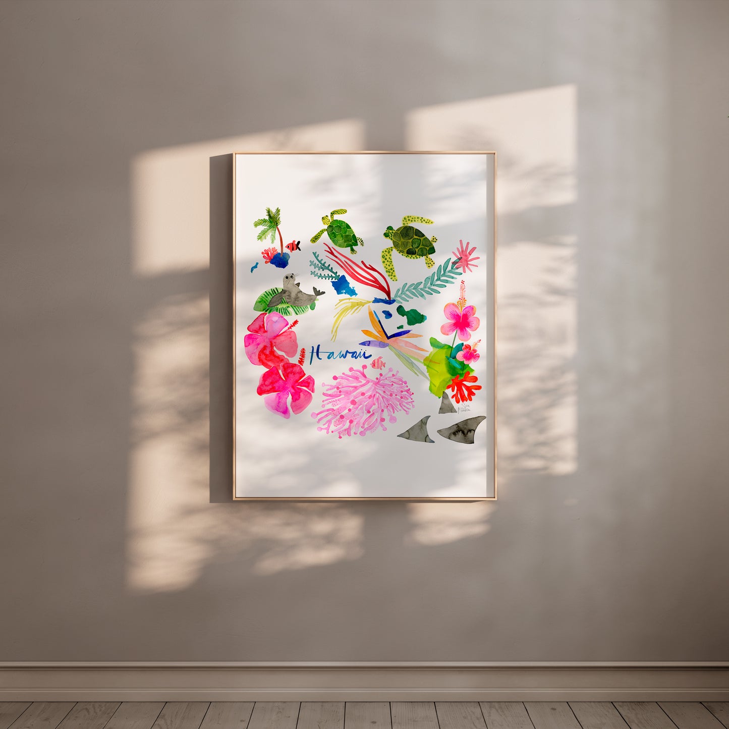 a painting hanging on a wall in a room