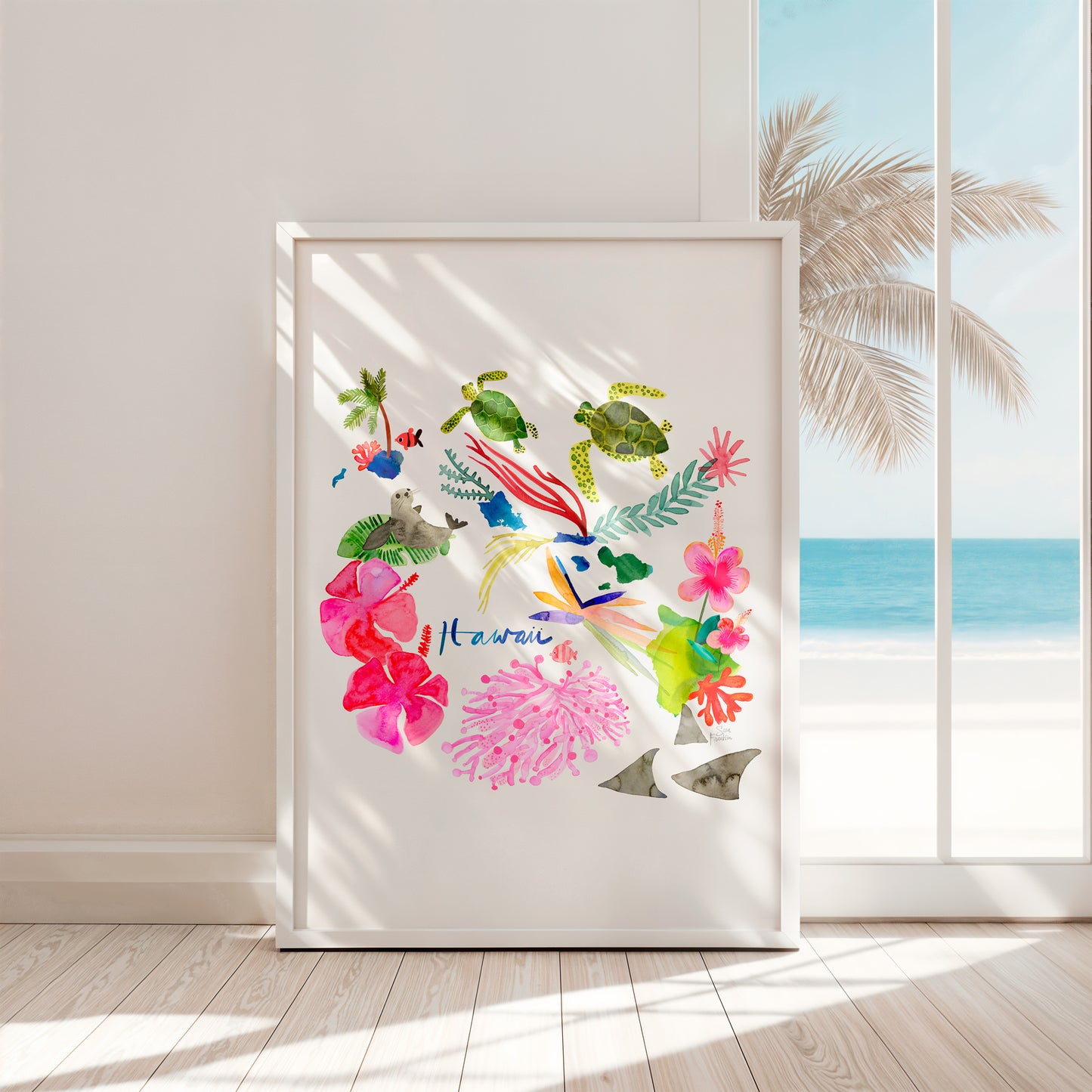 a picture of a window with a view of the beach