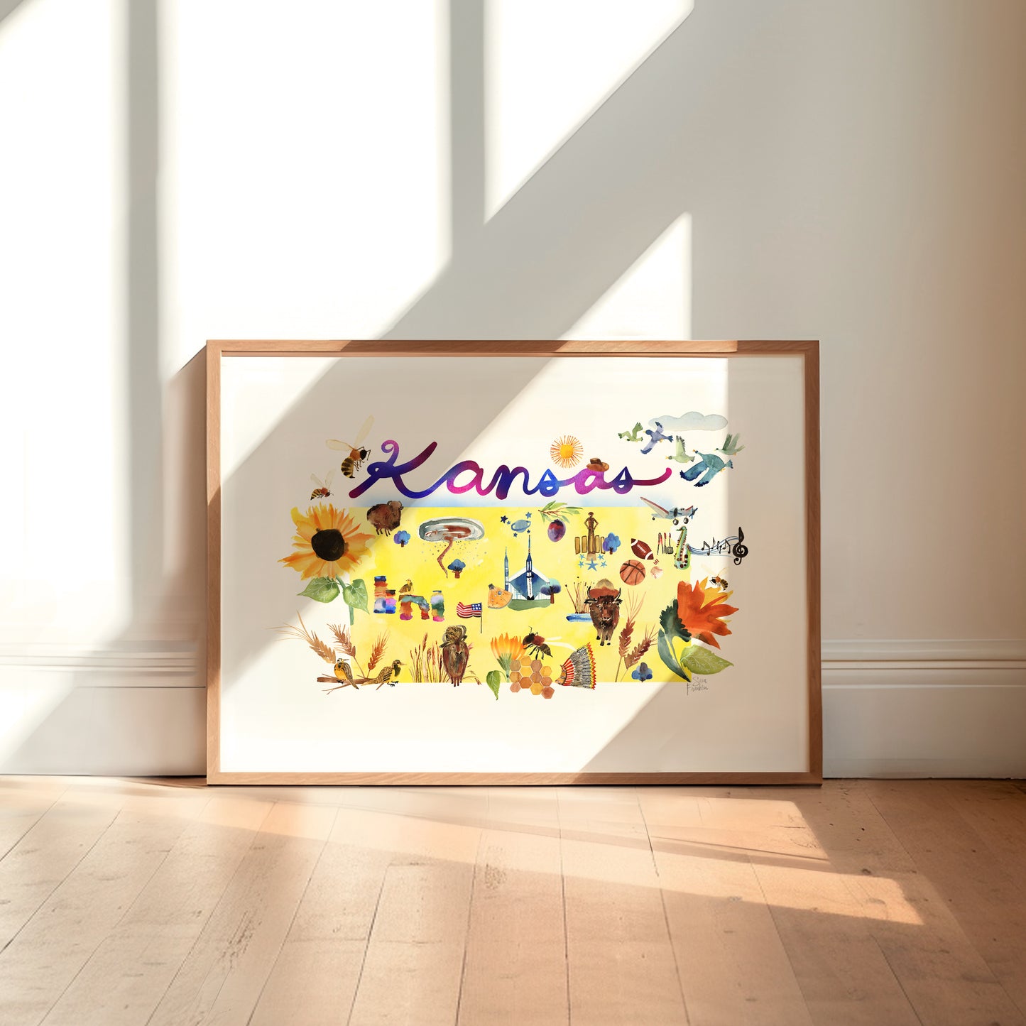 a picture frame with a picture of kansas on it