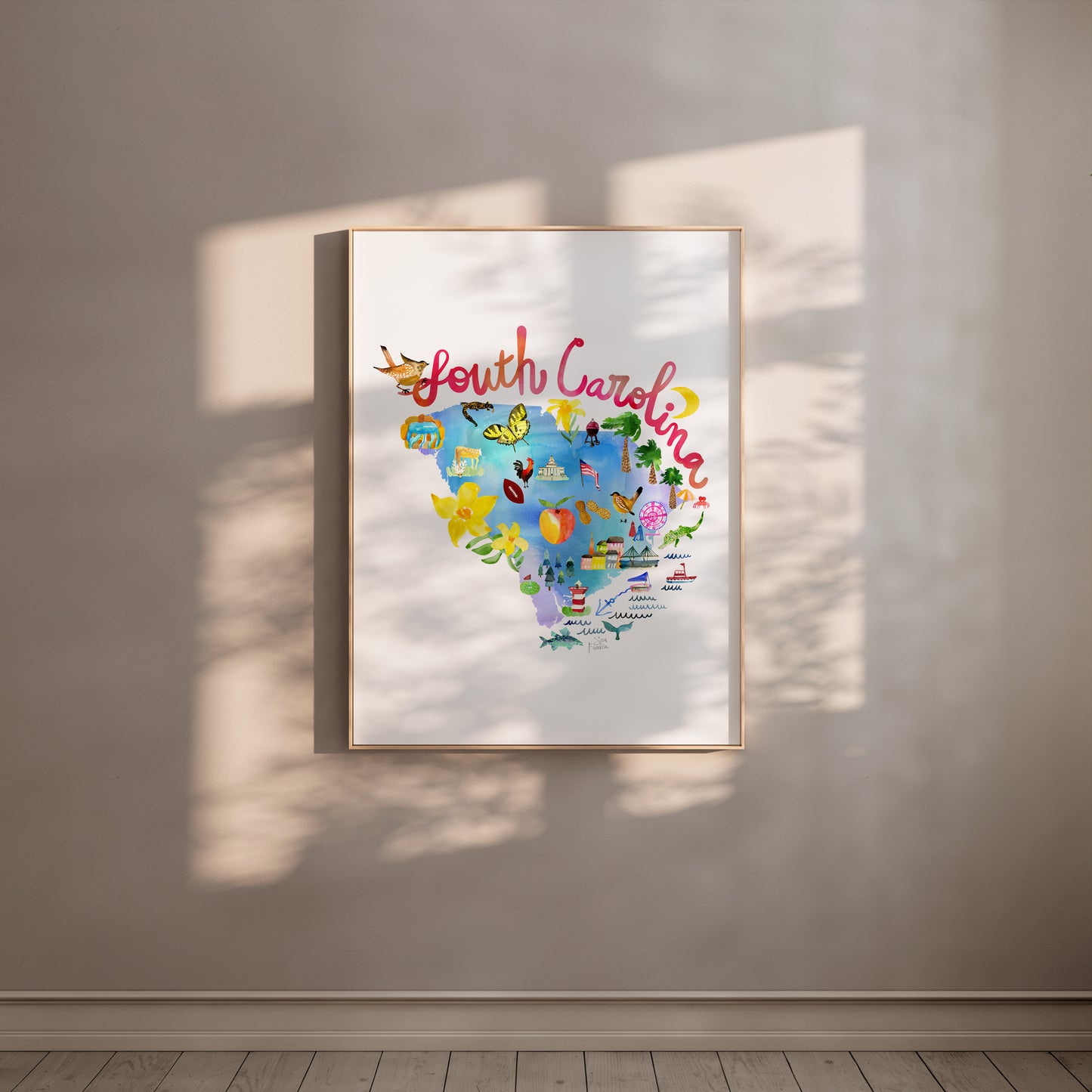 a picture hanging on the wall of a room