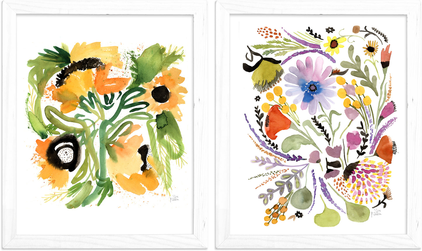 Beyond The Meadows Florals Diptych Art Print Set of 2 by Sara Franklin