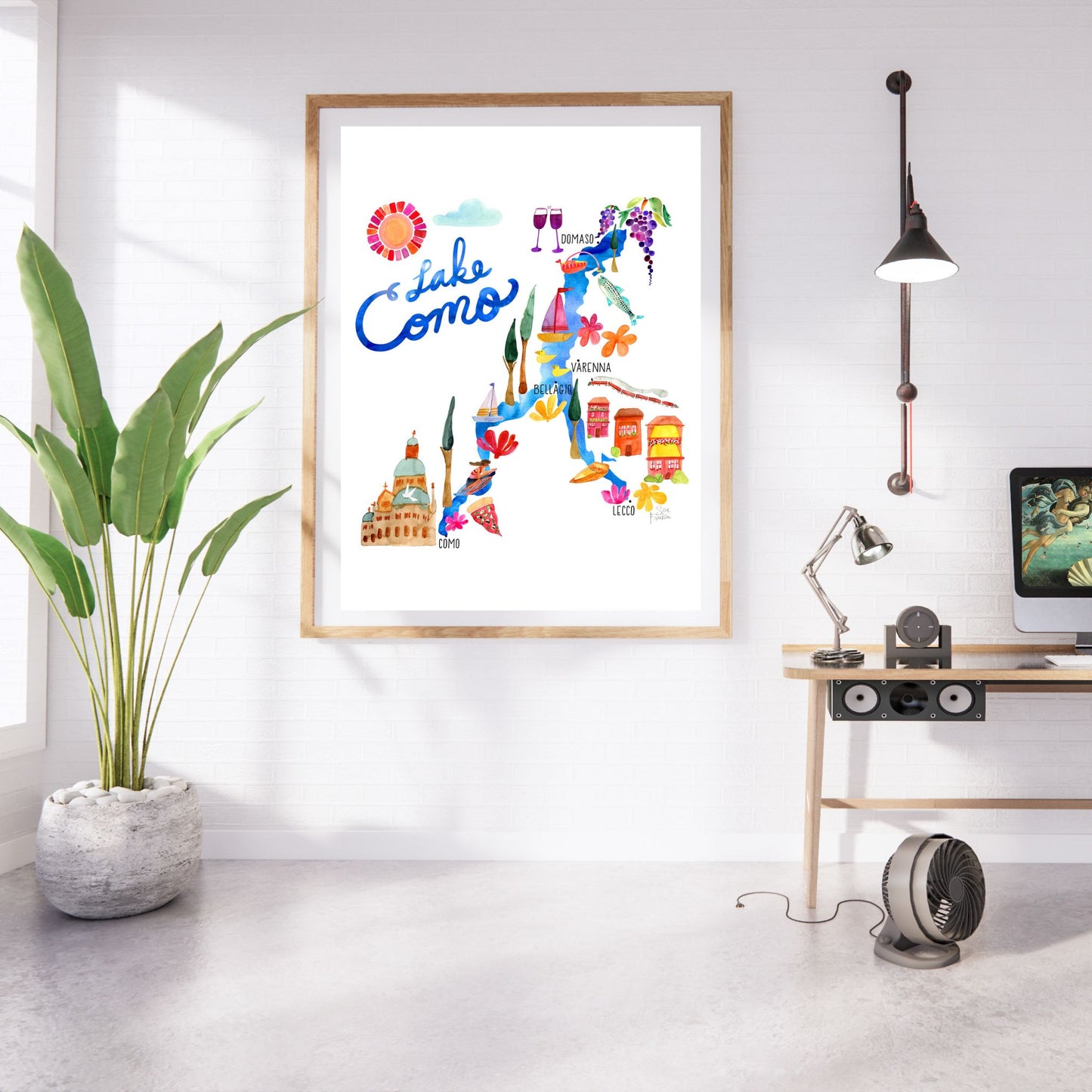 a picture of a living room with a television and a plant