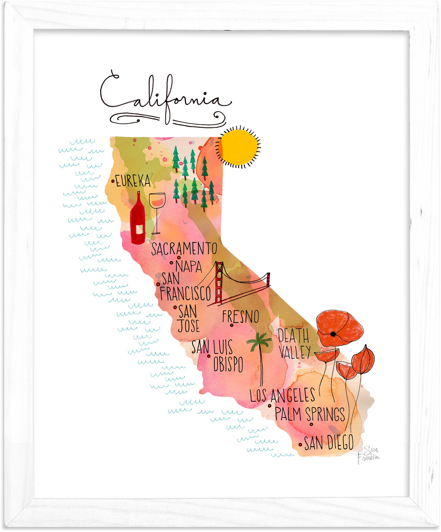 California Sunset Map | Fine Art Print | Travel Wall Decor