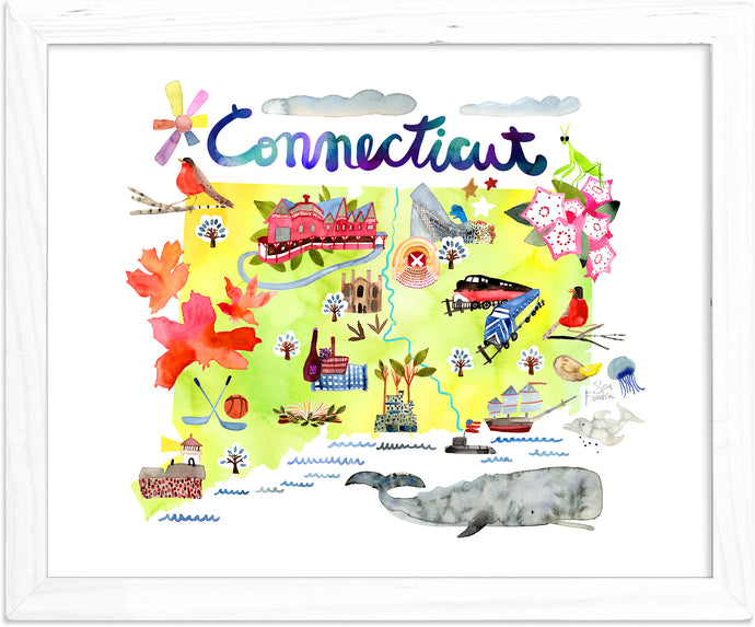 a watercolor drawing of a map of the state of massachusetts