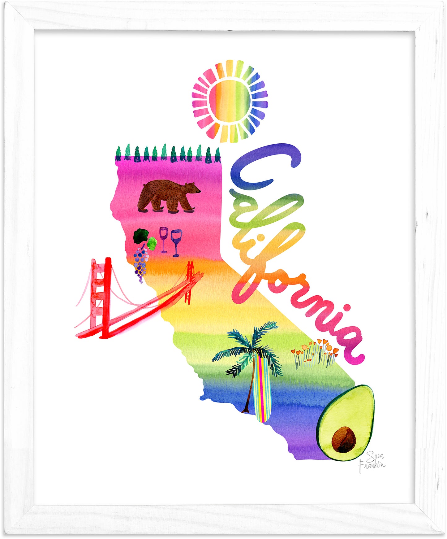 California Rainbow Map | Fine Art Print | Travel Wall Decor