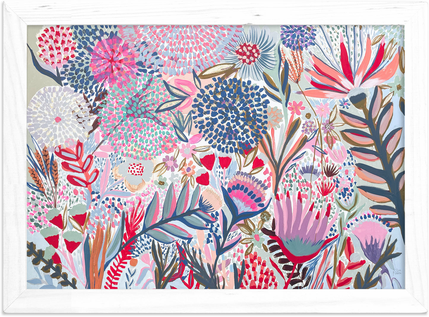 a painting of a bunch of flowers on a white background