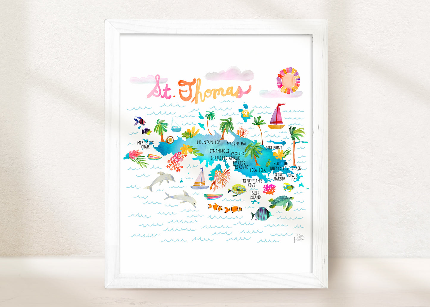 St Thomas Map | Fine Art Print | Travel Wall Decor