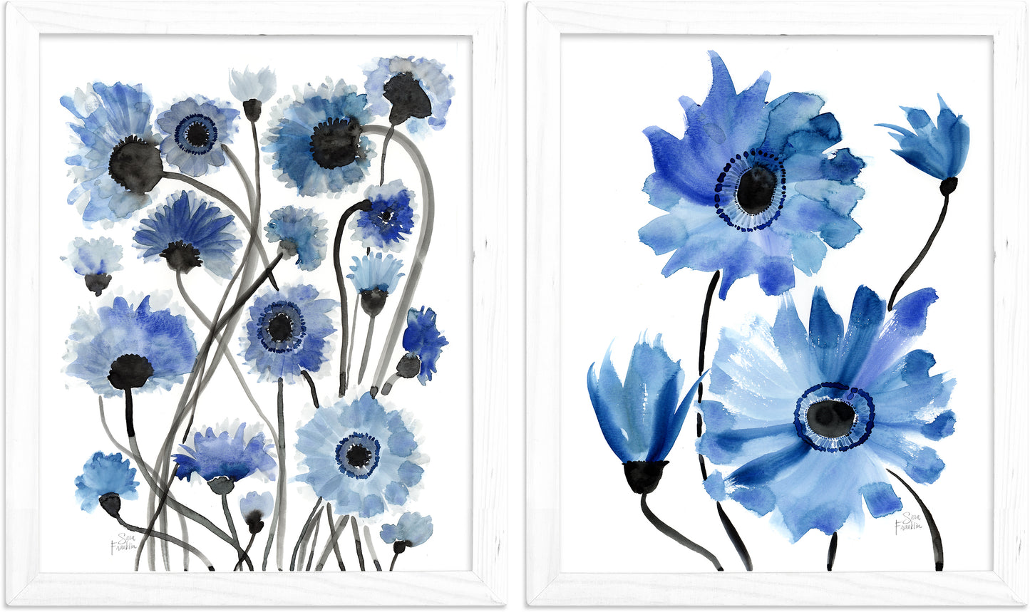 Windy Daze Ahead Florals Diptych Art Print Set of 2 by Sara Franklin