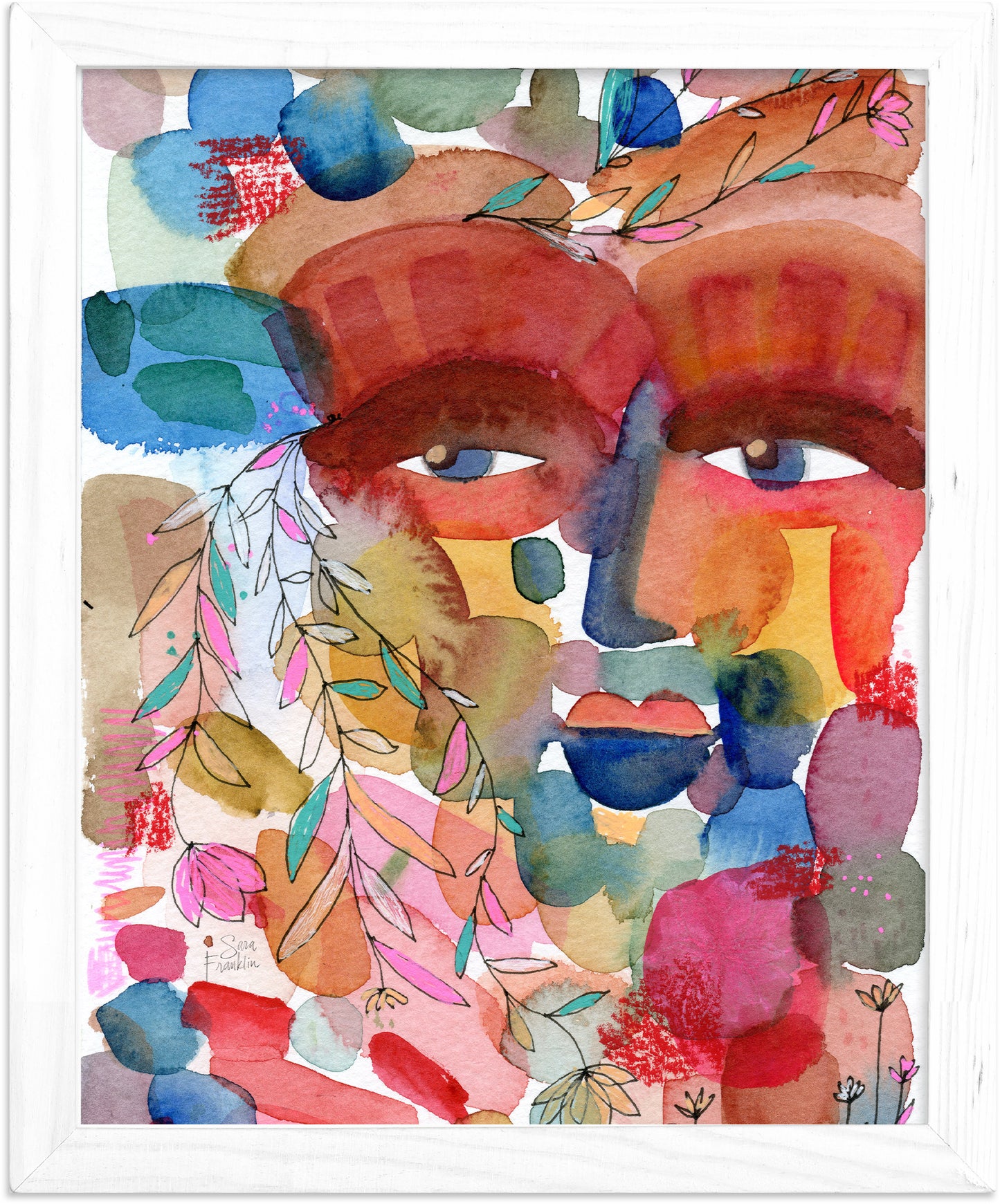 a painting of a man's face surrounded by leaves