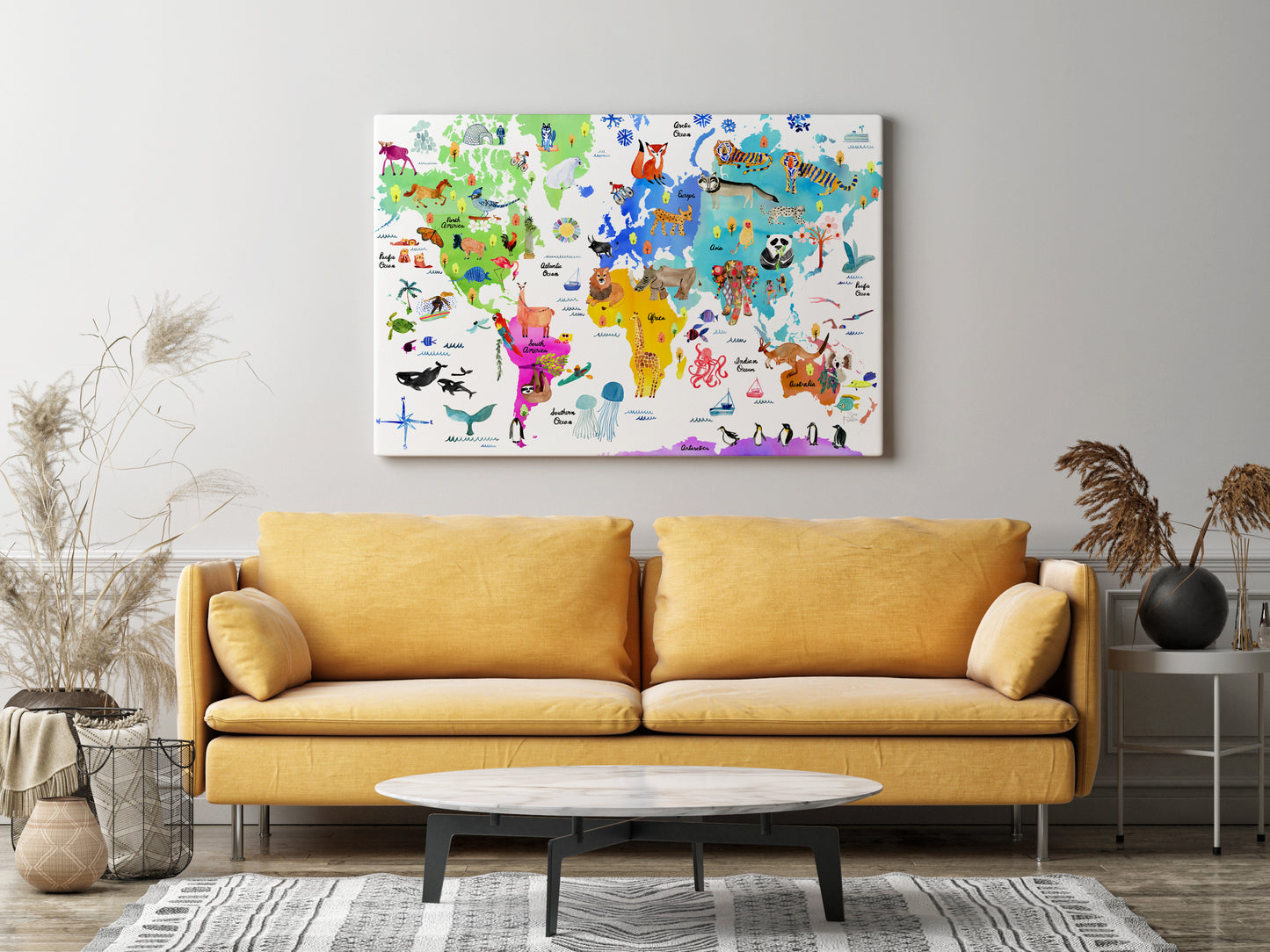 World Map Of Animals Kids Wall Art | Travel Wall Decor