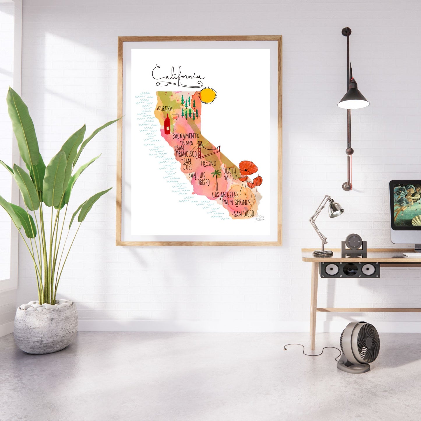 a picture hanging on a wall in a room