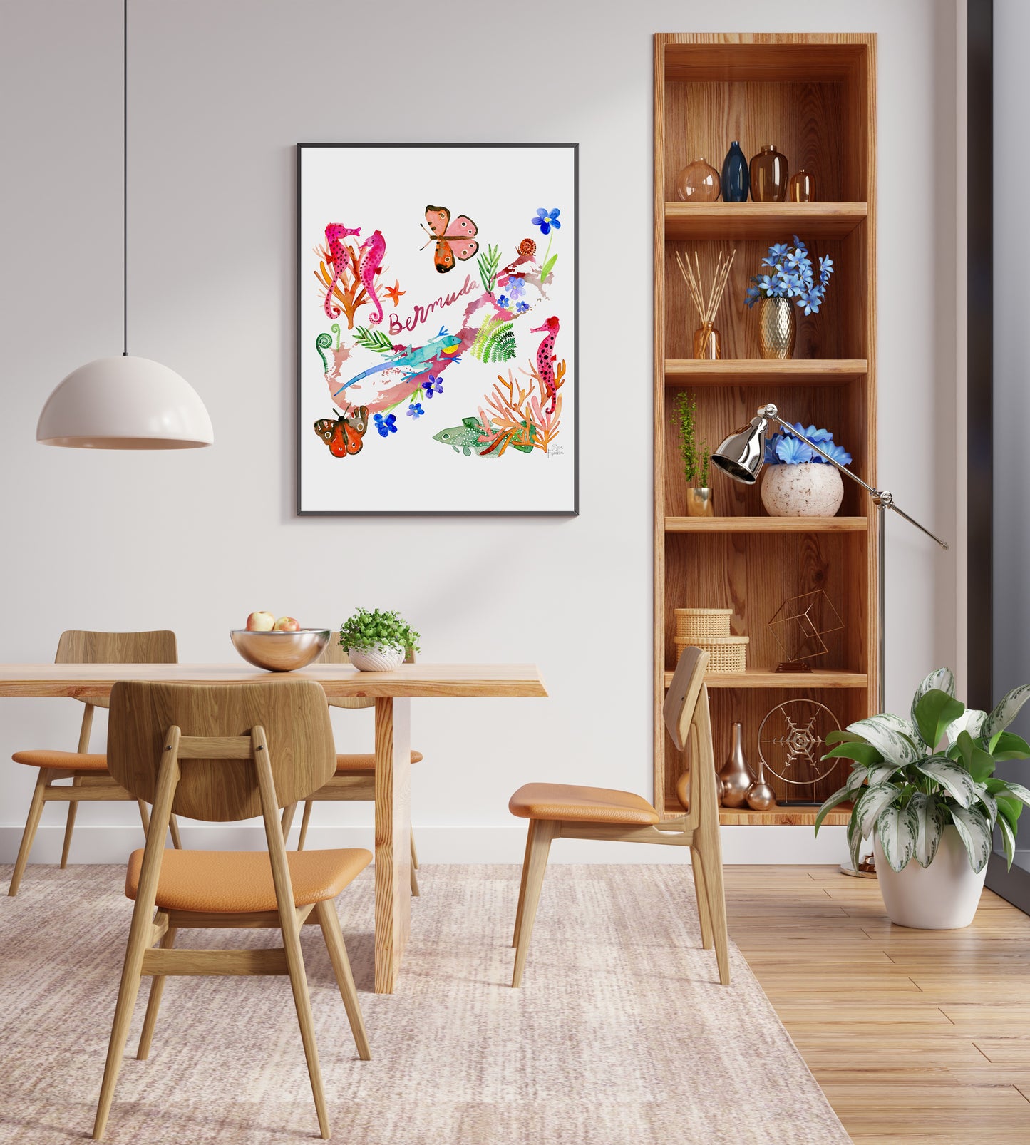 a picture of a dining room with a table and chairs