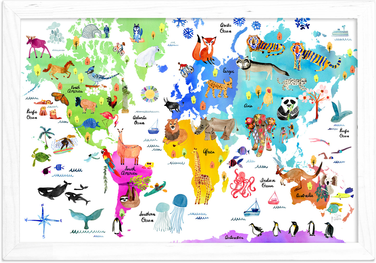 World Map Of Animals Kids Wall Art | Travel Wall Decor