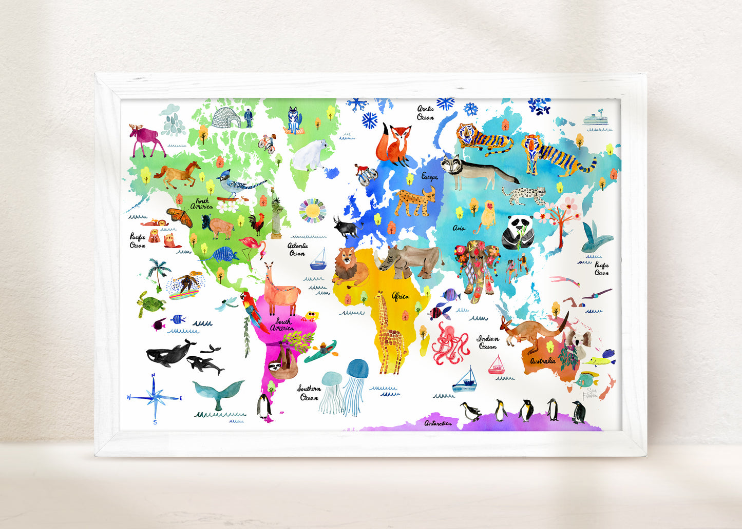 World Map Of Animals Kids Wall Art | Travel Wall Decor