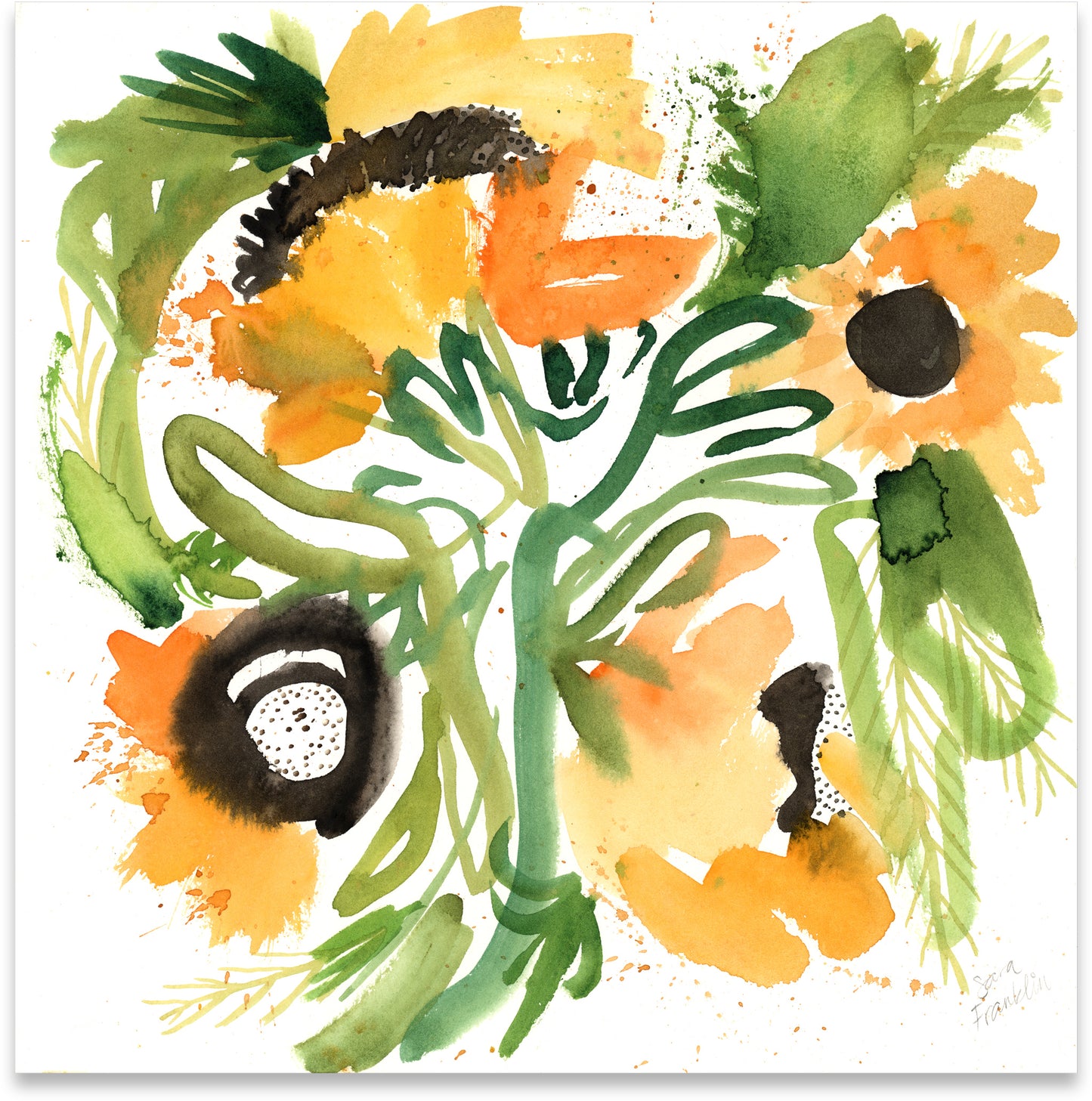 Energized | 12x12 in. |Sunflowers | Original Watercolor | Modern Botanical Painting