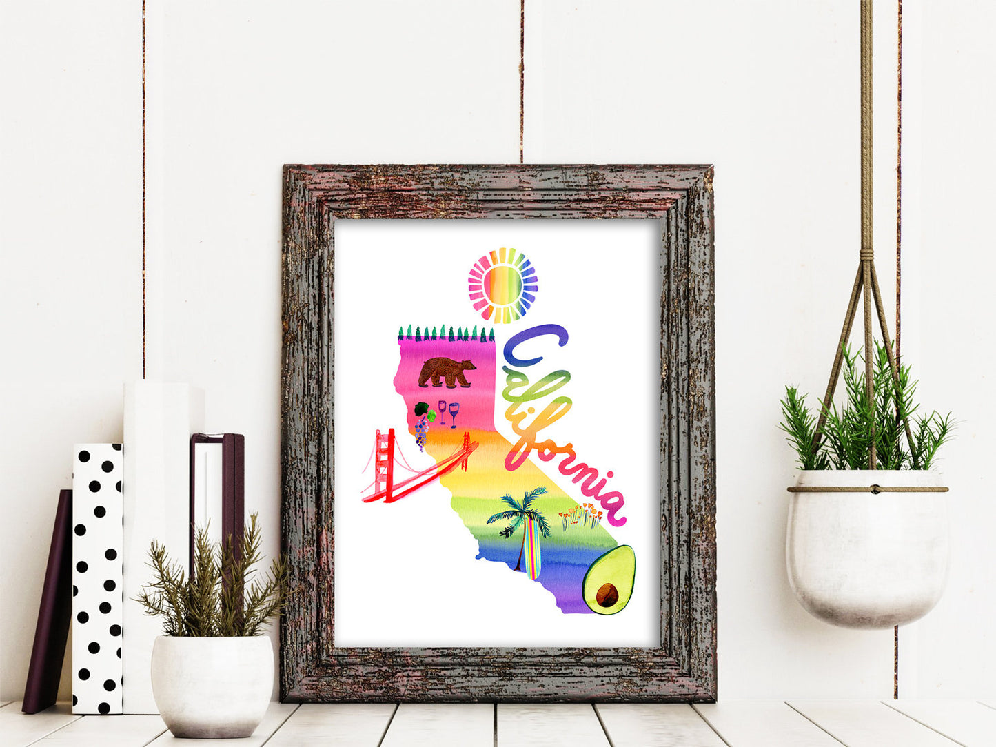 California Rainbow Map | Fine Art Print | Travel Wall Decor