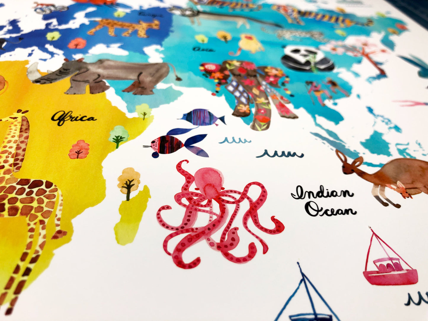 World Map Of Animals Kids Wall Art | Travel Wall Decor