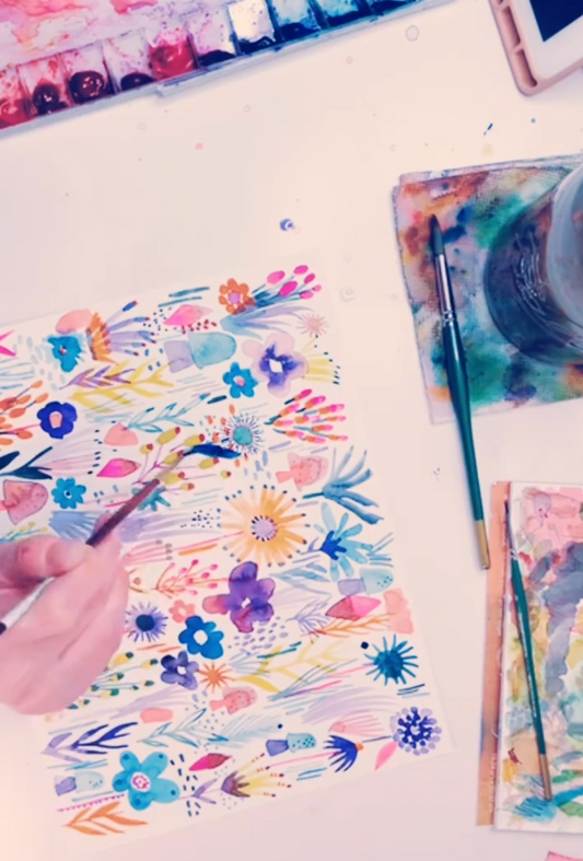 Watercolor Process Video: Watch Me Paint My Maximalist Florals Series