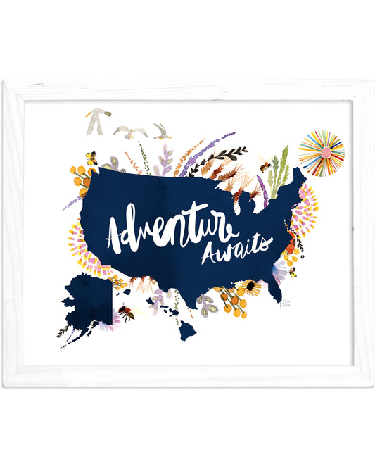 a watercolor map of the united states of america