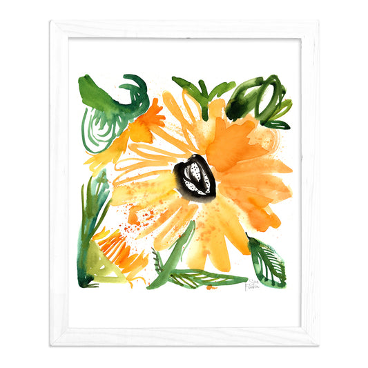 a watercolor painting of a yellow flower