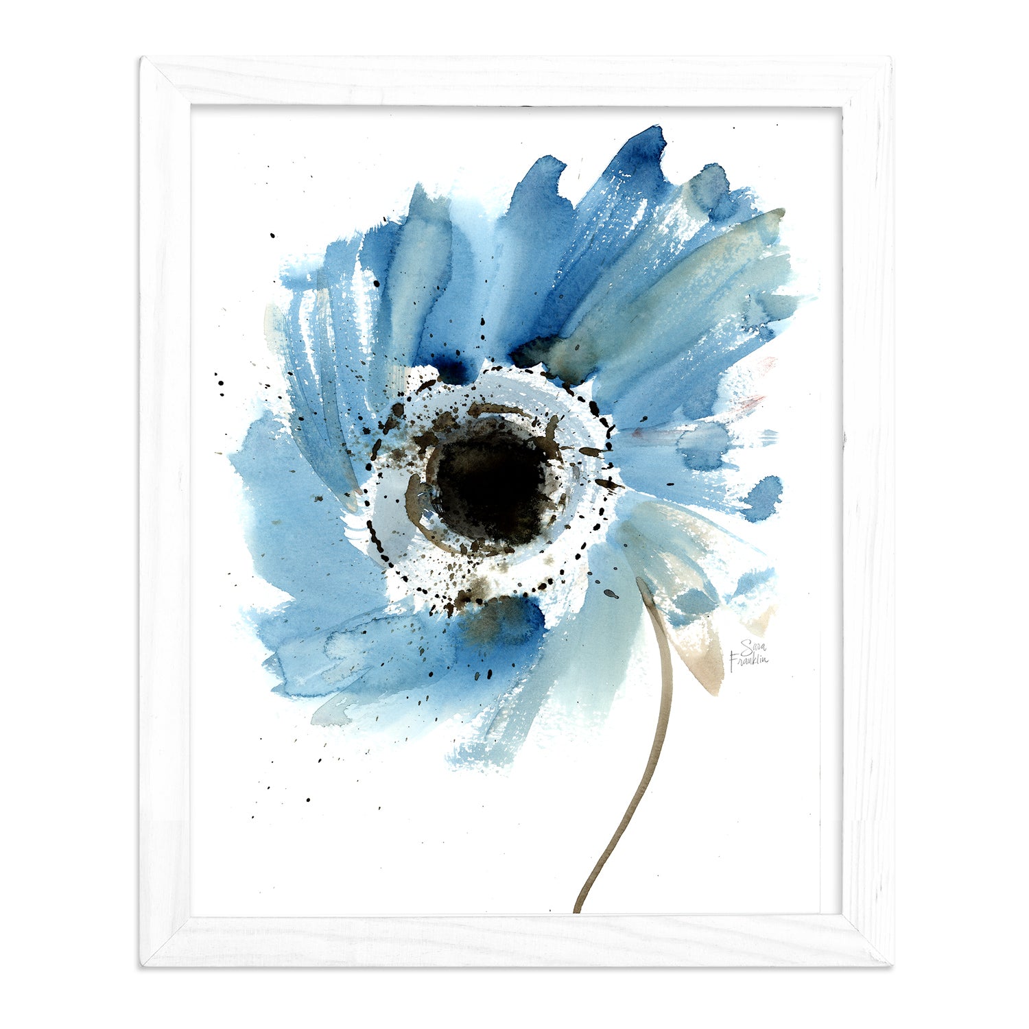 a picture of a blue flower in a white frame