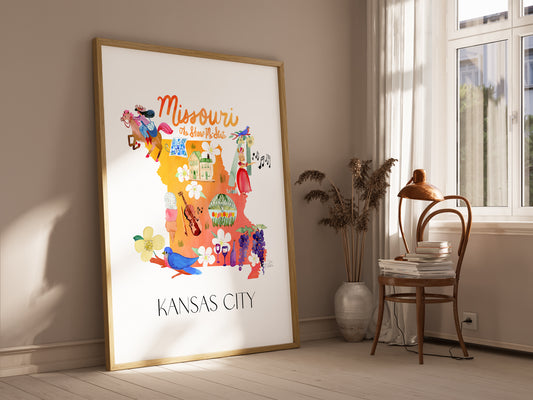 a picture of a map of kansas in a living room