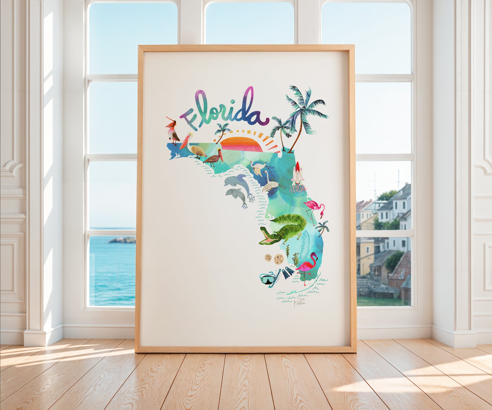 a picture frame with a picture of a map of the state of florida