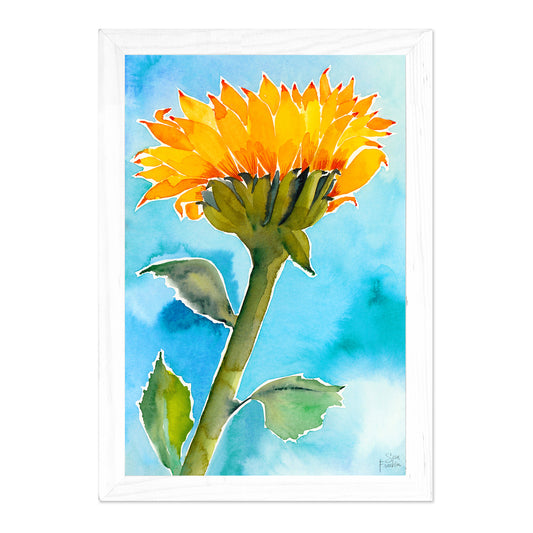 a watercolor painting of a yellow sunflower