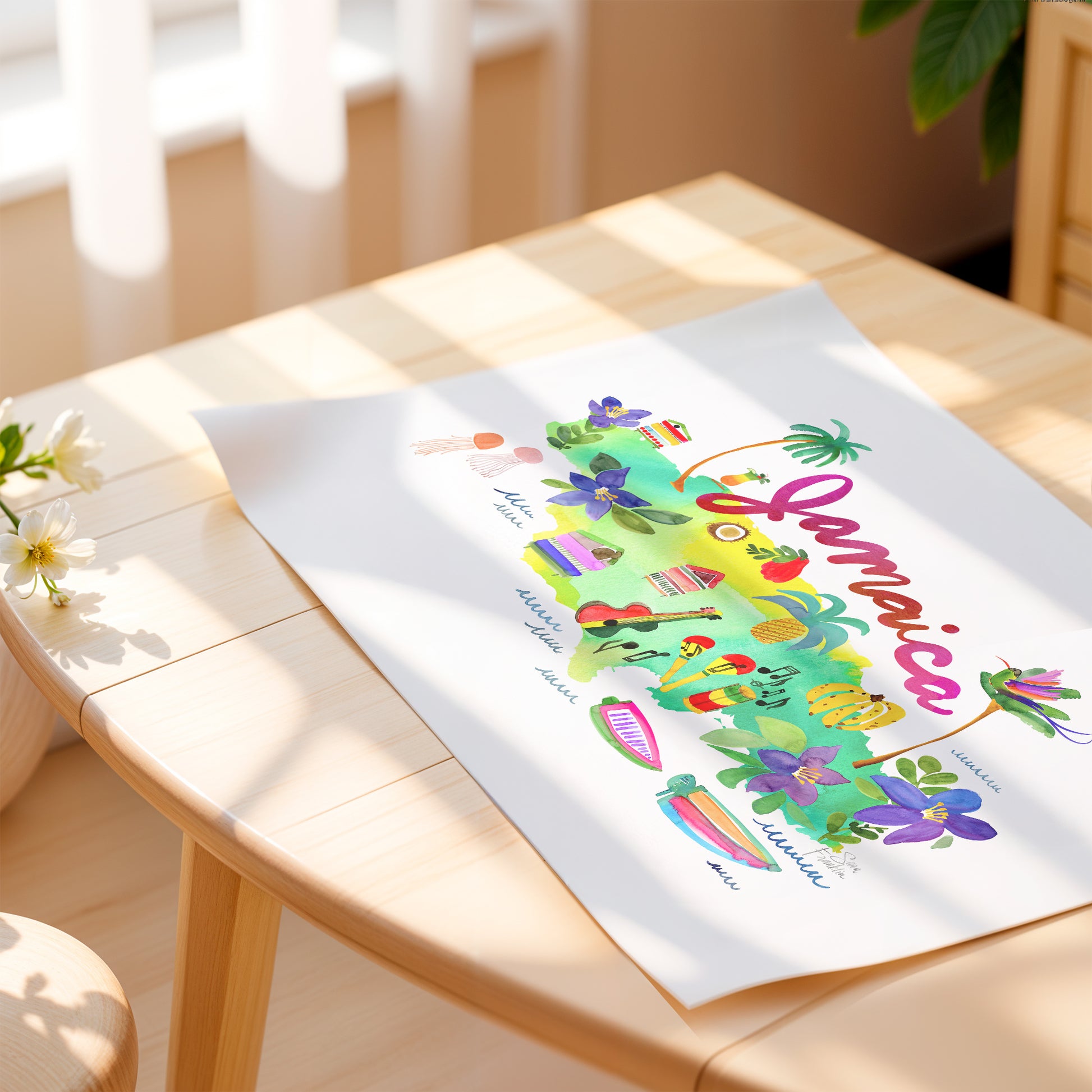 a picture of a table with a vase of flowers on it