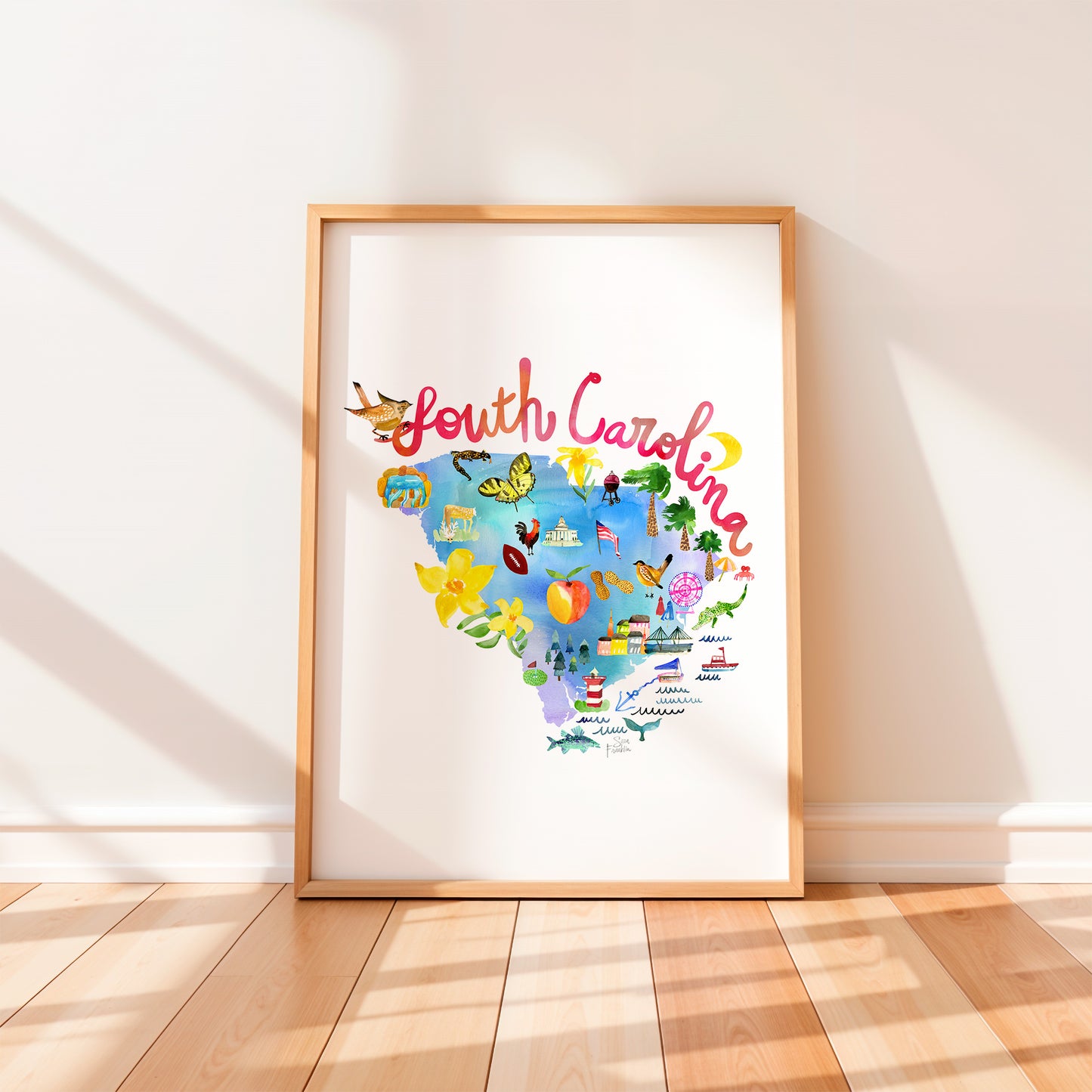 a picture frame with a picture of a map of south carolina